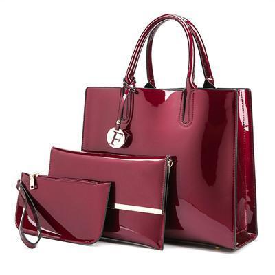 Handbag - Three (3) Set Patent Leather Large Capacity Tote Bag