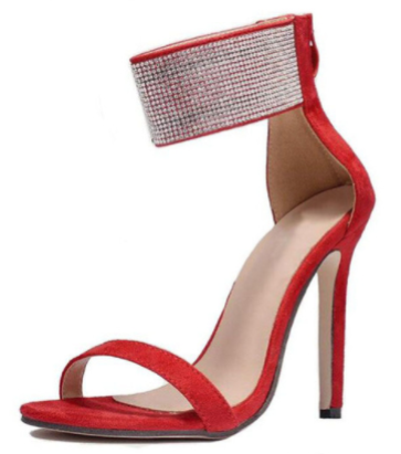 Women's Shoes - Open Toe Rhinestone Ankle Strap Shoes