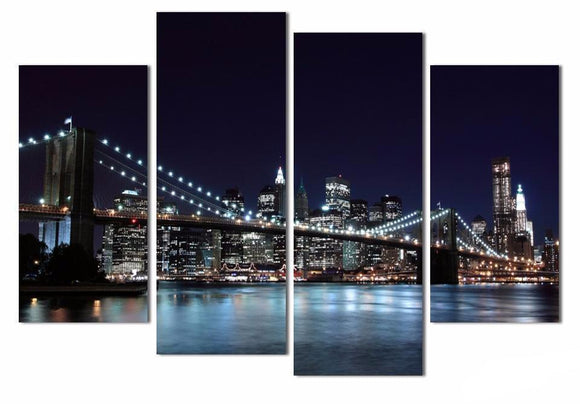 Canvas Wall Picture - Four (4) Piece Modern Wall Painting Of New York Brooklyn Bridge