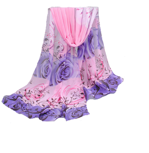 Scarf - Rose Print Chiffon Shawl