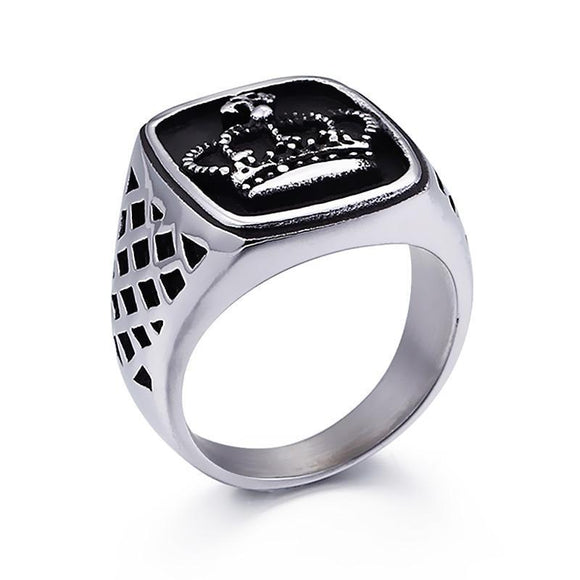 Fashion Ring - Crown Engraved Stainless Steel Biker Ring