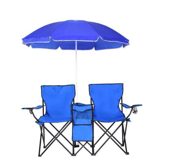 Outdoor Furniture - Portable Picnic Umbrella With Fold-able Table, Two (2) Chairs And Mini Cooler