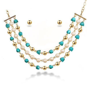 Fashion Jewelry Set - Multilayered Pearl Necklace And Earrings Set