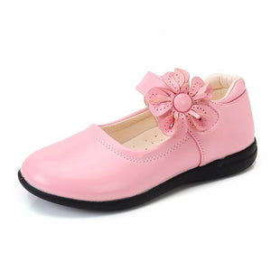 Girls Shoes - Flower Buckle Leather School Shoes For Girls