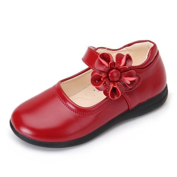 Girls Shoes - Flower Buckle Leather School Shoes For Girls