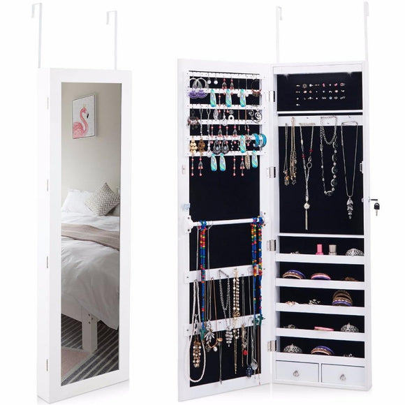 Jewelry Organizer - Upscale Door Mount Mirror And Lockable Jewelry Organizer With LED Light (ships Within The US Only)