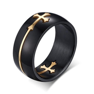 Men's Finger RIng - Black Stainless Steel Gold Or Silver Cross Ring For Men