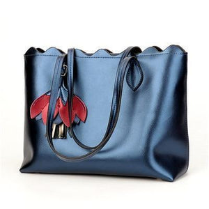 Handbag - Genuine Leather Large Capacity Metallic Tote Bag