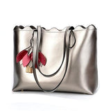 Handbag - Genuine Leather Large Capacity Metallic Tote Bag