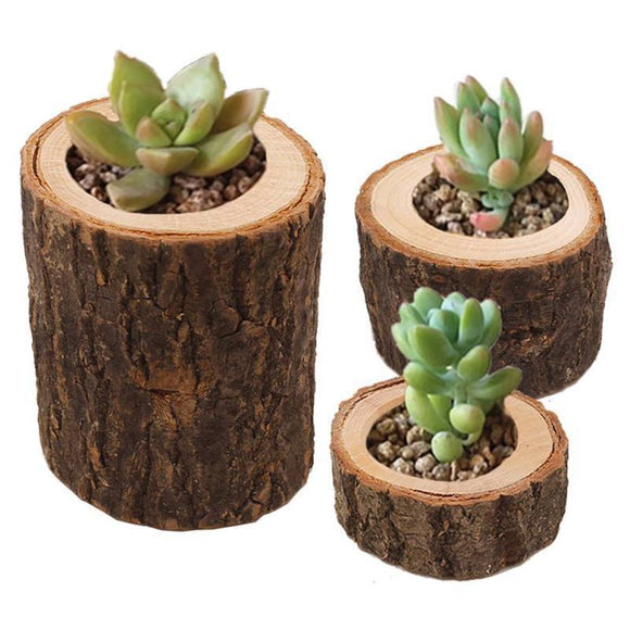 Wood Flowerpot - Handcrafted Natural Fir Wood Flowerpot