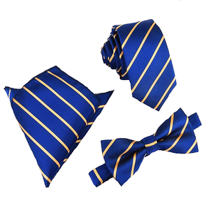 Bow-tie, Handkerchief, Necktie Set - Three (3) Piece Handkerchief, Butterfly Bow Tie And Necktie Set