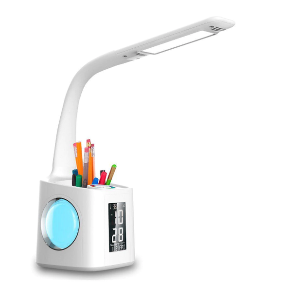 Desk Lamp - LED Desk Lamp With USB Charging Port, Digital Clock, Calendar, Dim-able Night Light And Pen Holder