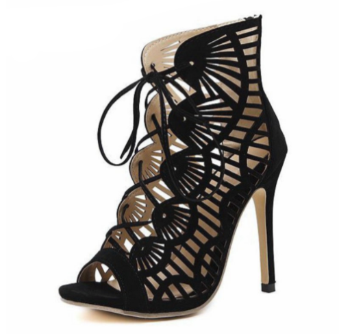 Women's Shoes - Casual Peep Toe Lace Up Cutout High Heels