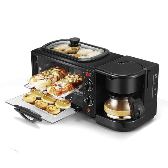 3-in-1 Electric Breakfast Machine, Multifunction Coffee, Maker Frying Pan and Mini Oven