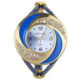 Wristwatch - Rhinestone Metal Weave Bracelet Wristwatch