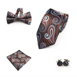 Bow-tie, Cuff-links, Handkerchief Set - Four (4) Piece-Necktie, Handkerchief, Bow-tie, Cuff-links Set