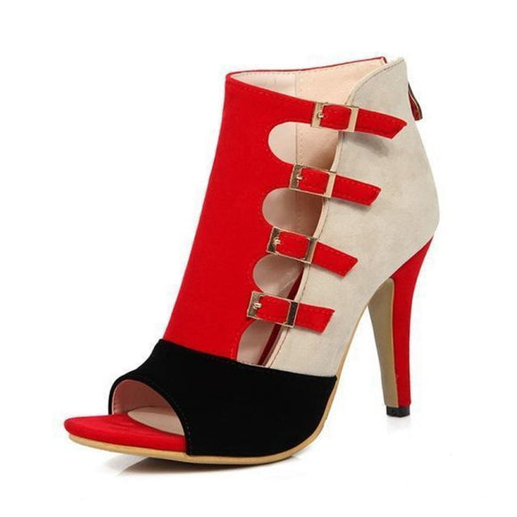 Strap Shoe - Buckle Patchwork High Heels