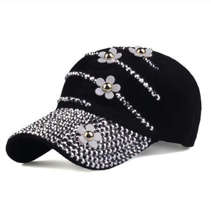 Hat - Adjustable Baseball Caps With Flowers And Rhinestone