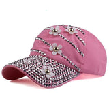 Hat - Adjustable Baseball Caps With Flowers And Rhinestone