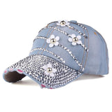 Hat - Adjustable Baseball Caps With Flowers And Rhinestone