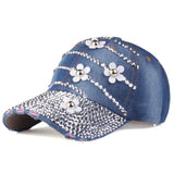 Hat - Adjustable Baseball Caps With Flowers And Rhinestone