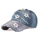 Hat - Adjustable Baseball Caps With Flowers And Rhinestone