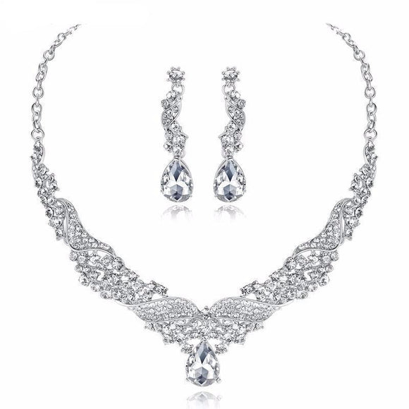 Bridal Jewelry Set - Crystal And Silver Angel Wings Jewelry Set
