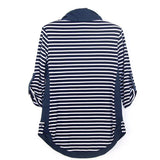 Blouse - Rolled Sleeve Loose Striped Top