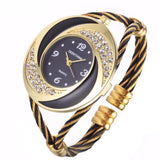 Wristwatch - Rhinestone Metal Weave Bracelet Wristwatch