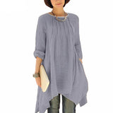 Blouse - Irregular Crew Neck Hem Blouse