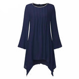 Blouse - Irregular Crew Neck Hem Blouse