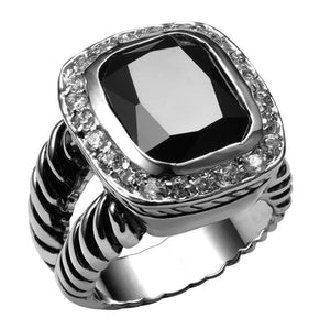 Women's Fashion Ring - Black Crystal Stone 925 Sterling Silver Ring For Women
