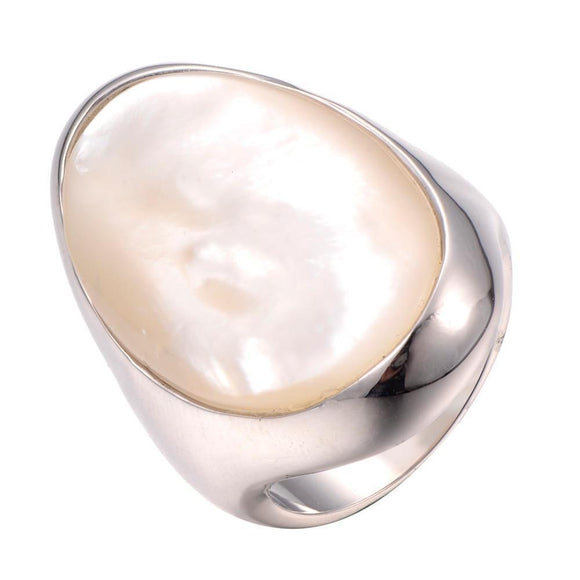 Women's Fashion Ring - Magnificent Simulated Pearl Shell 925 Sterling Silver Ring For Women