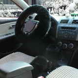 Car Steering Wheel Cover - Three(3)Pcs Plush Fur Steering Wheel, Handbrake And Gear Cover Set