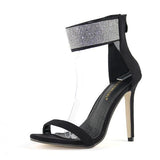 Women's Shoes - Open Toe Rhinestone Ankle Strap Shoes