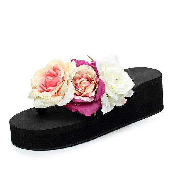 Flip Flops - Flower Platform Flip Flops Or Beach Sandals