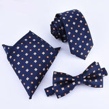 Bow-tie, Handkerchief, Necktie Set - Three (3) Piece Handkerchief, Butterfly Bow Tie And Necktie Set