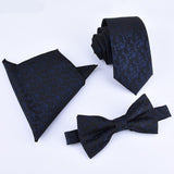 Bow-tie, Handkerchief, Necktie Set - Three (3) Piece Handkerchief, Butterfly Bow Tie And Necktie Set