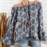 Blouse - Slash Neck Flare Sleeve Chiffon Blouse