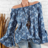 Blouse - Slash Neck Flare Sleeve Chiffon Blouse