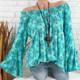 Blouse - Slash Neck Flare Sleeve Chiffon Blouse