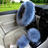 Car Steering Wheel Cover - Three(3)Pcs Plush Fur Steering Wheel, Handbrake And Gear Cover Set