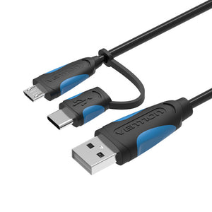 Assorted Vention Type-C Micro USB Cable 2-in-1 USB Data Sync USB C 5V 2.4A Fast Charger Cable