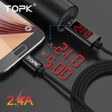 USB Cable - TOPK 3A(Max) Voltage And Current Display Nylon Braided Aluminum Casing
