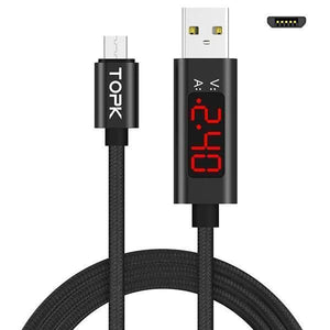 USB Cable - TOPK 3A(Max) Voltage And Current Display Nylon Braided Aluminum Casing