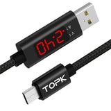 USB Cable - TOPK 3A(Max) Voltage And Current Display Nylon Braided Aluminum Casing