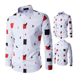 Men's Shirt - Slim Fitting Long Sleeve Geometric Print Casual Shirt