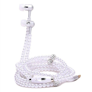 Pearl and Rhinestone Necklace Earphones with 3.5mm Audio Jack for iPhone and Xiaomi