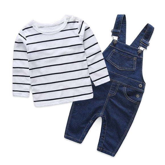 Baby Clothes - Newborn Long Sleeve T-shirt And Denim Overalls