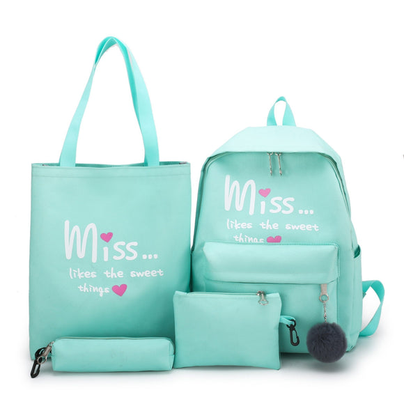 Backpack - Four(4)Pcs Set Nylon School Bag For Teenager Girls